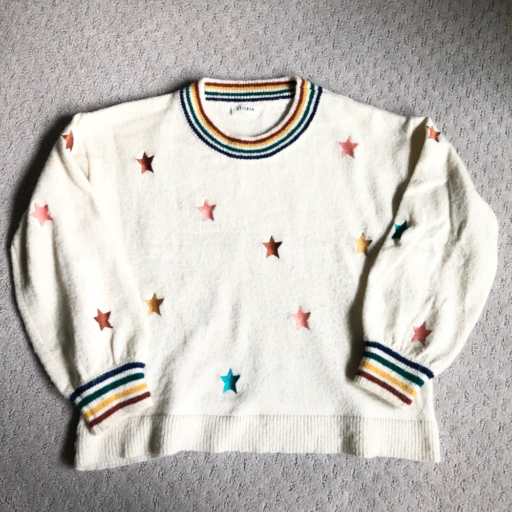 Embroidered Star Sweater with Rainbow Detail